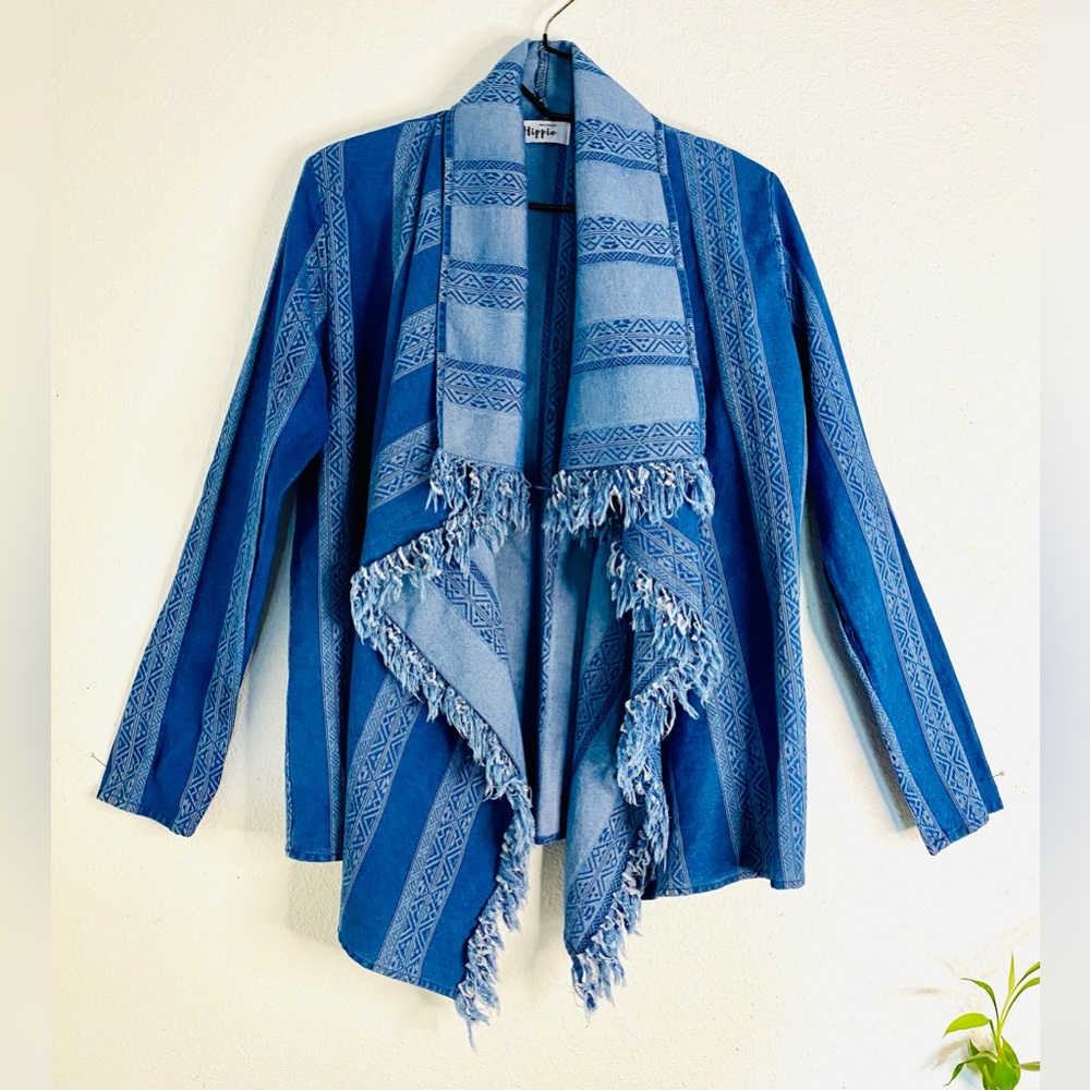 Military Hippie Denim open front Jacket